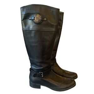 Bussola Siena Black Leather Tall Riding Boots  Buckle Strap sz 37 (US 6.5-7)